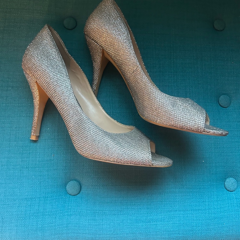Glamorous Silver Glitter Peep-Toe Heels